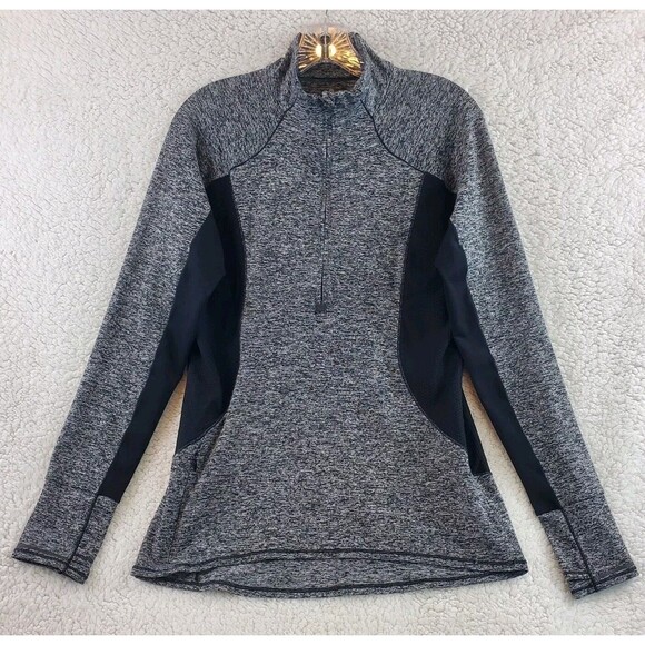 Athleta Sweater Black Colorblock Running Wild Half Zip Workout Athletic Top Sz M - Picture 1 of 11